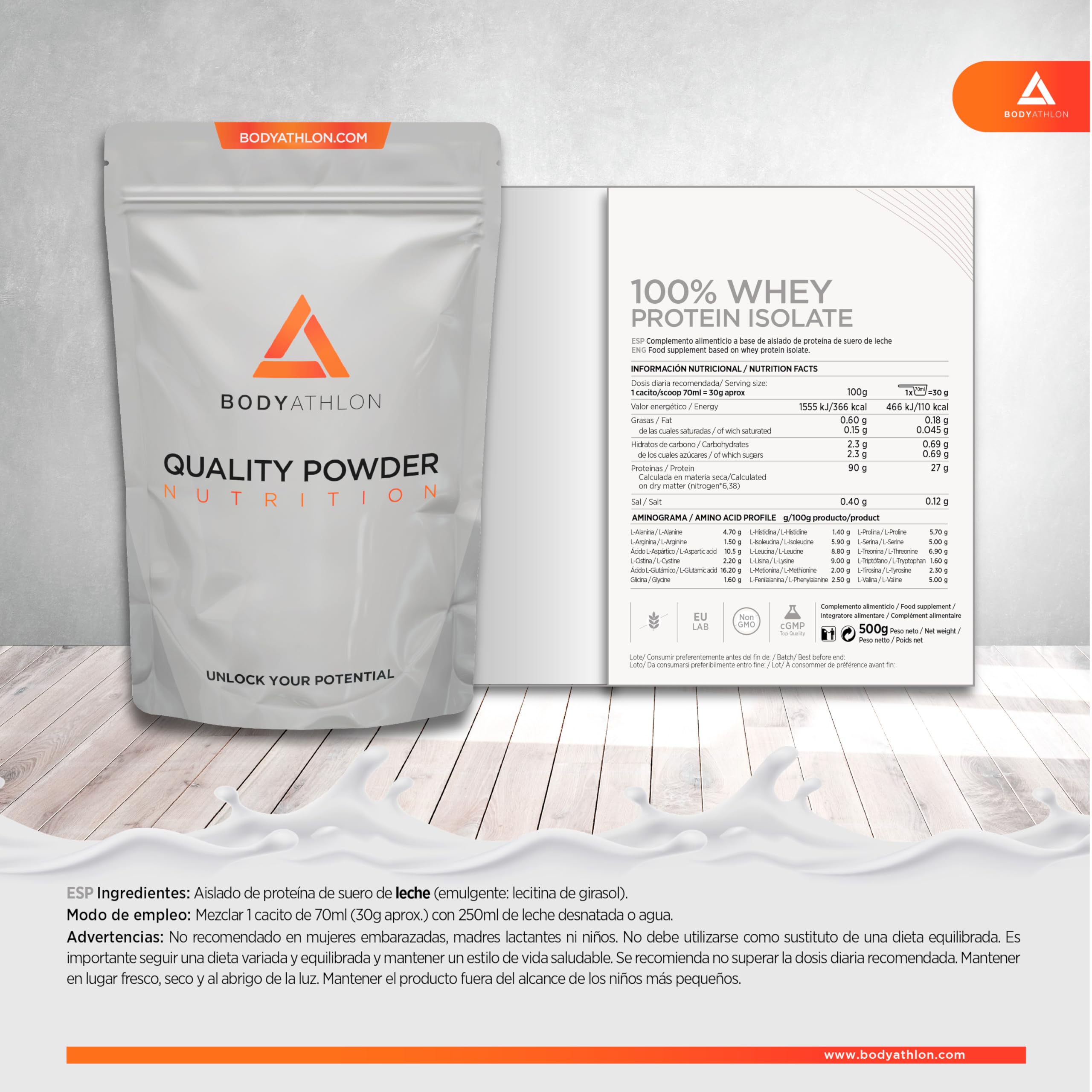100% Whey Isolate Protein (500g, Sin sabor)