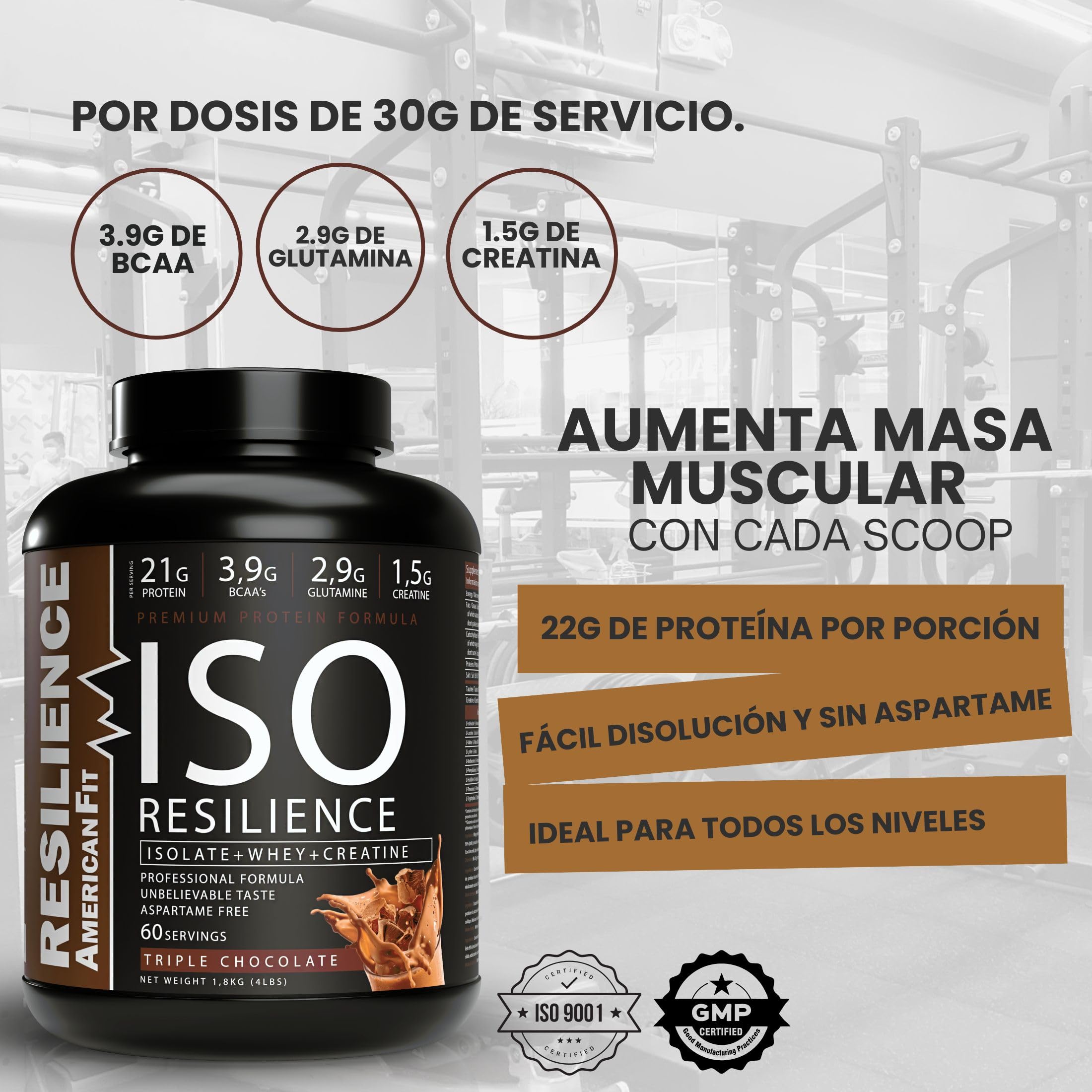 ISO RESILIENCE|Proteína en Polvo|Proteinas whey|1.8kg|Proteínas de Suero con Creatina|Ganar Masa Muscular|Proteína Sabor Triple Chocolate|Batido Proteinas Masa Muscular|Proteina Con Creatina.