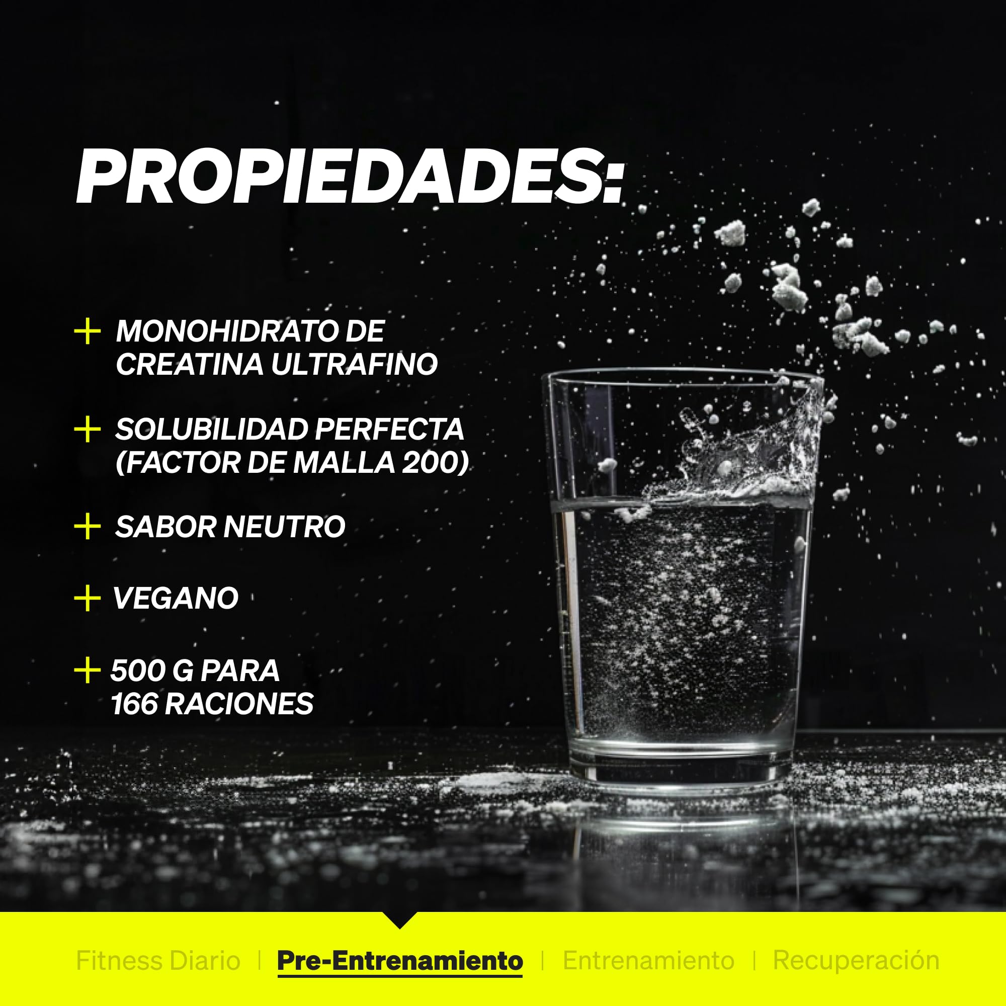 Creatina monohidratada en polvo 500g - 167 porciones para 5 meses - Polvo Micronizado, ultrafino - Suplemento Deportivo Potenciador para Hombre y Mujer - Probado en laboratorio, vegano y sin aditivos