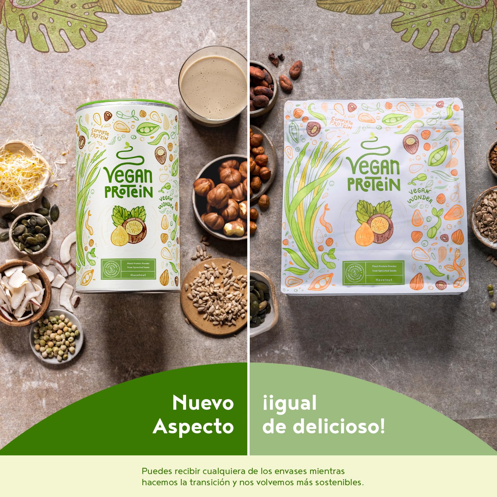 Proteína Vegana en Polvo | Sabor Avellana | 100% Proteina Vegana | 19g dosis Vegan Protein Powder de Guisante, Arroz y Girasol | Proteína Aislada para Masa Muscular | 600g | Alpha Foods