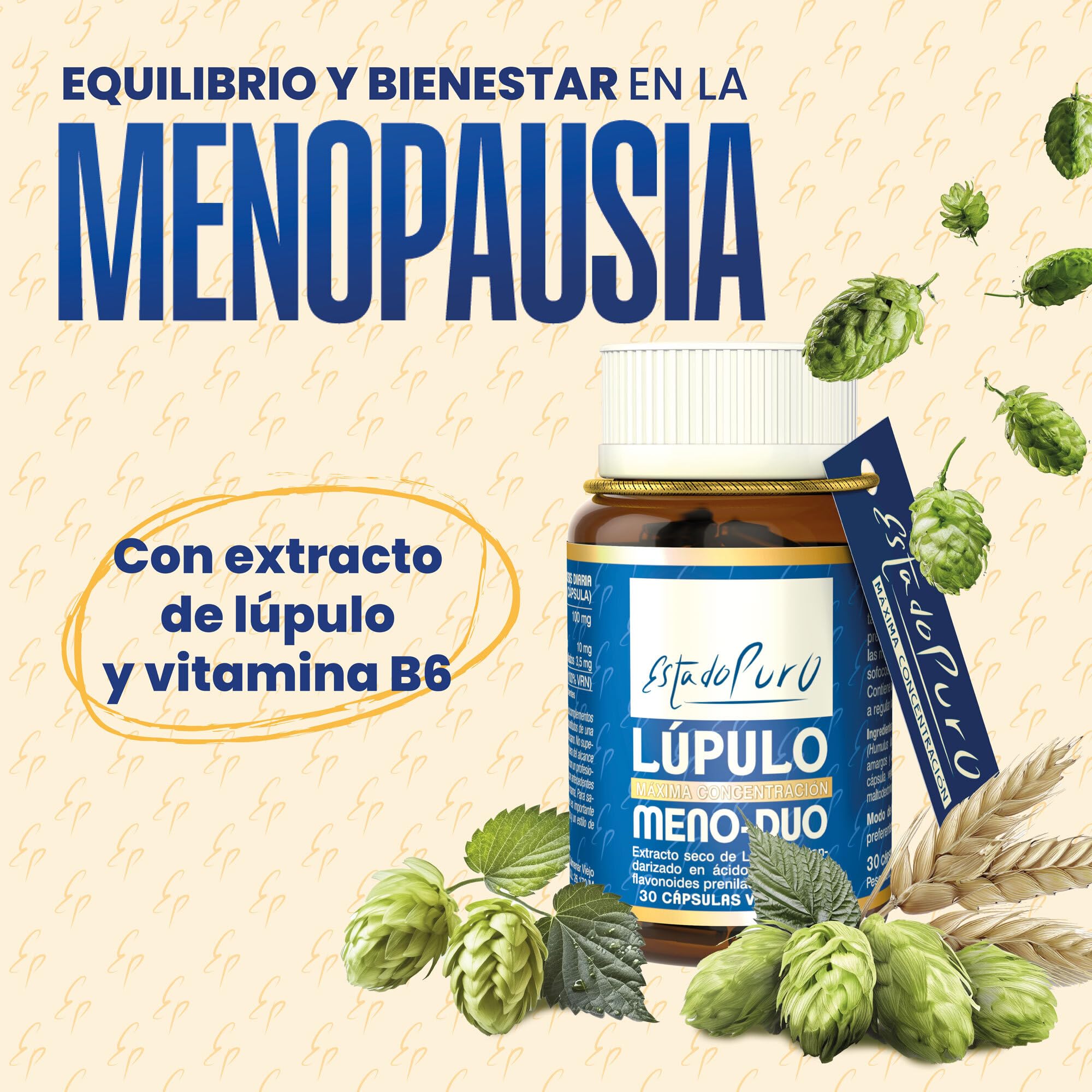 Lúpulo Meno-Duo Estado Puro para Reducir Sofocos, Sudoración e Irritabilidad Asociados a la Menopausia - Extracto Estandarizado y Patentado Sin Estrógenos y Sin Soja - 30 Cápsulas veganas de Tongil