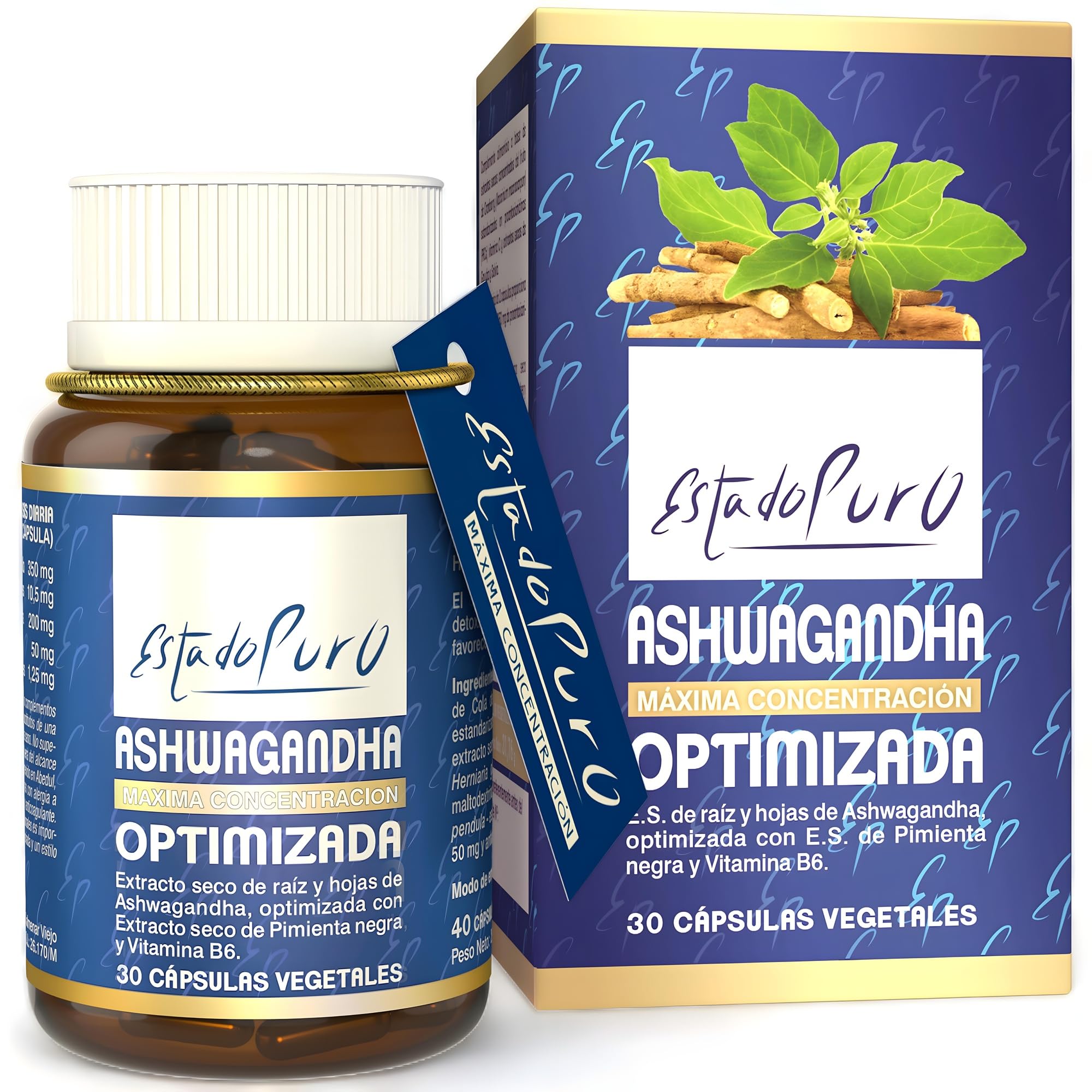 Ashwagandha Optimizada Estado Puro | Cortisol Blocker & Detox - Disminuye Cortisol, Estrés y Ansiedad | Con Sensoril Withanólidos 10% + Pimienta Negra | Vegano, No-GMO | 30 Cápsulas 1 Mes | TONGIL