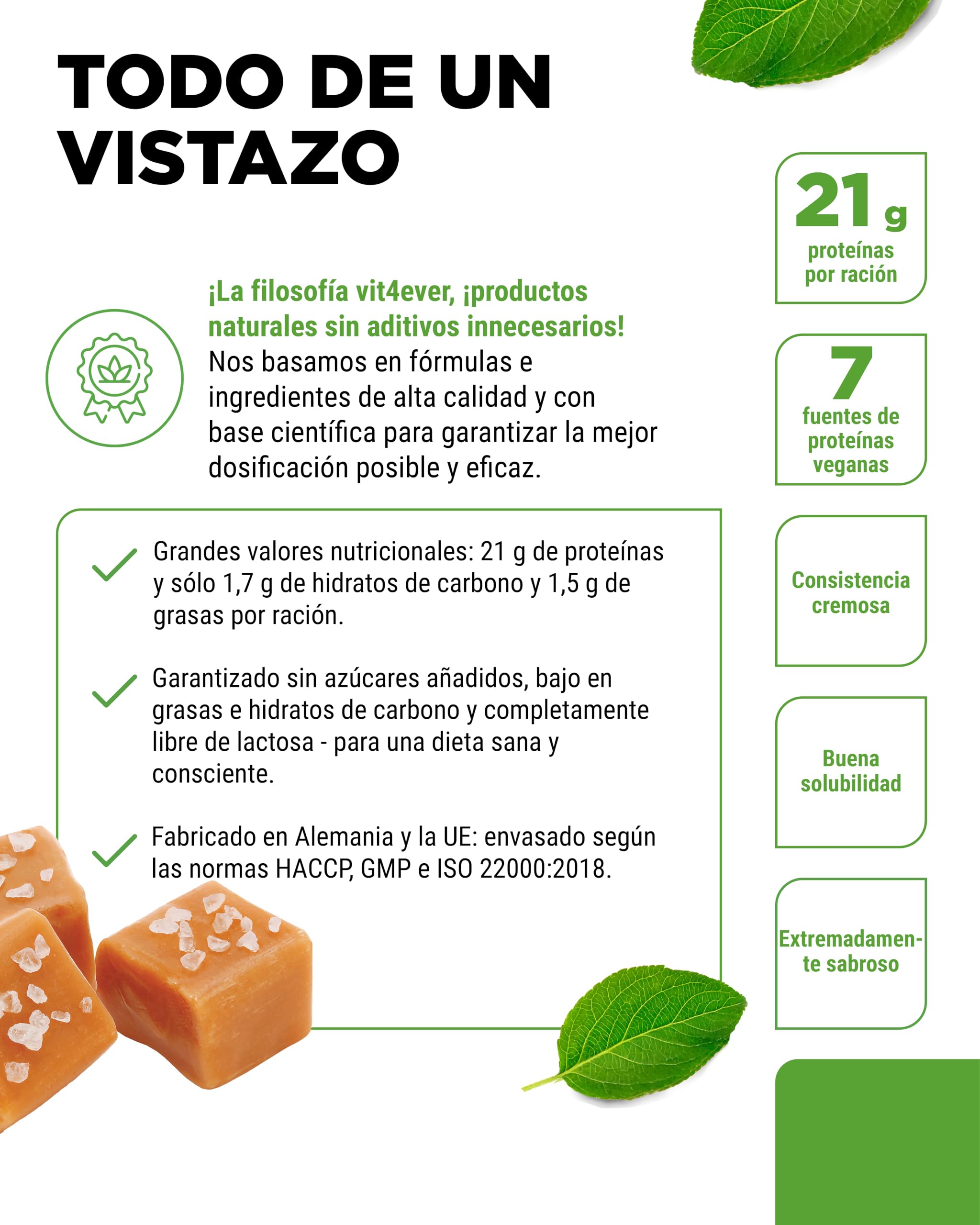 Vegan 7K Protein - 1kg - Caramelo salado - Proteína vegetal pura en polvo con proteínas de arroz, almendra, soja, guisante, cáñamo, arándano y girasol.