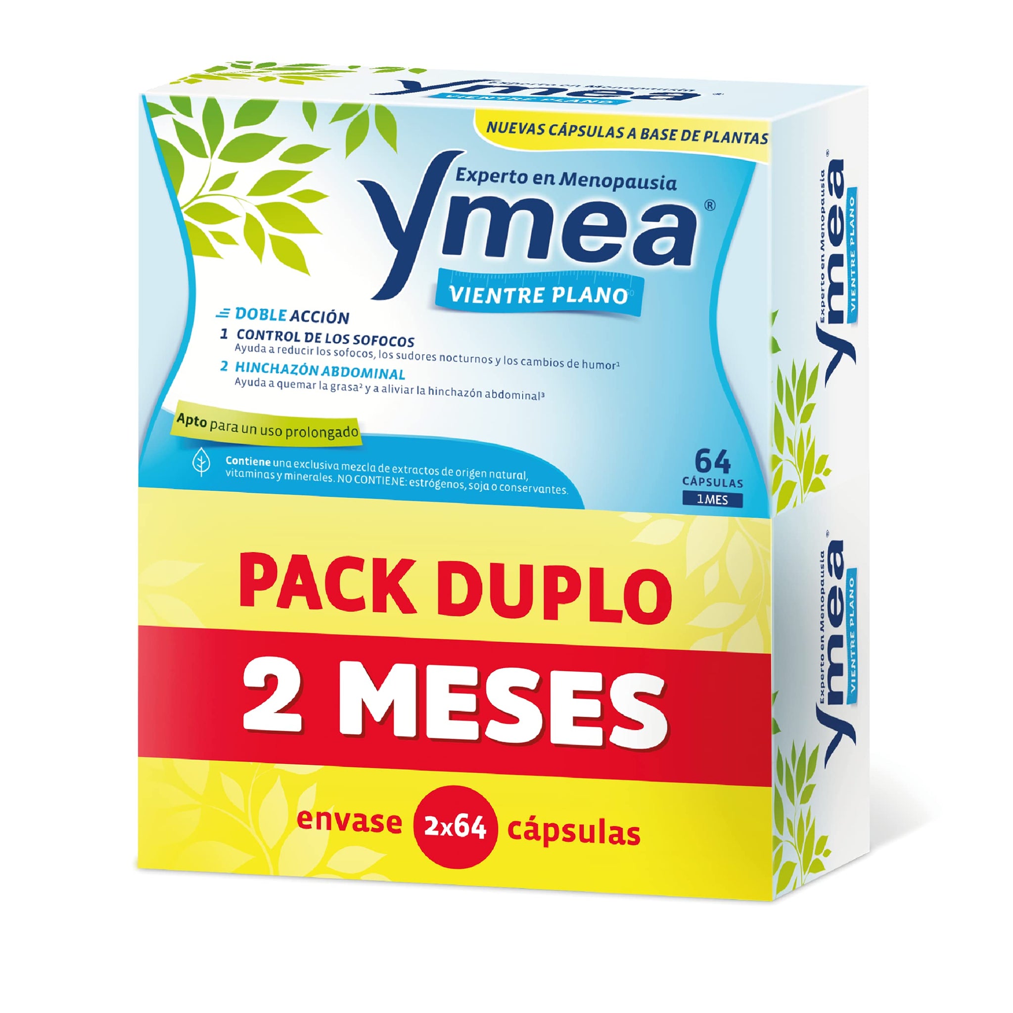 Ymea Menopausia Vientre Plano, Sofocos e Hinchazón, Tratamiento 2 Meses - Pack Duplo 2 x 64 Cápsulas