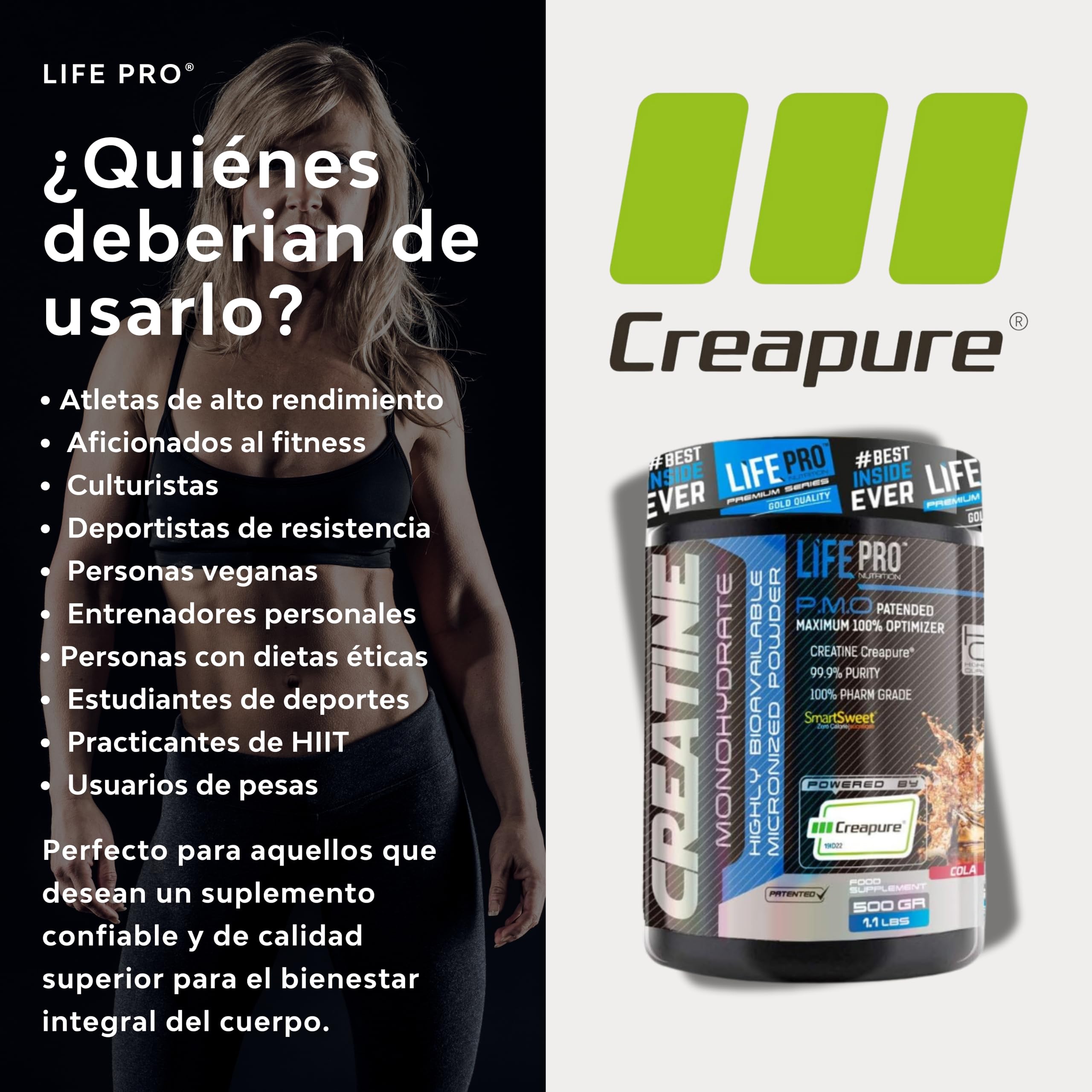 Life Pro Creatine Creapure 500g | Creatina Creapure en Polvo | Sello de Calidad Garantizada (COLA)