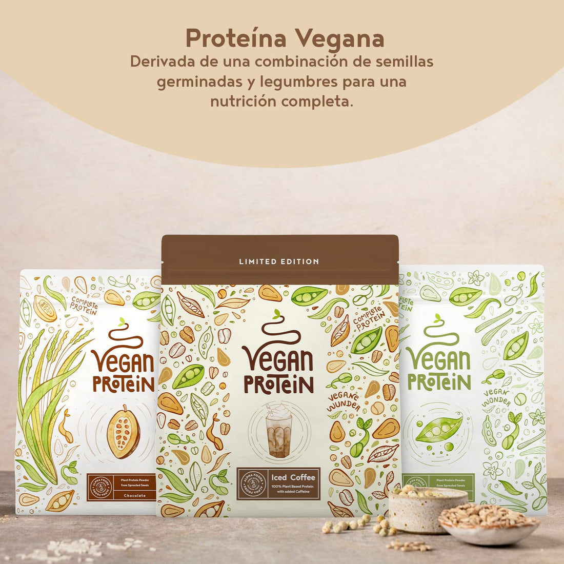 LIMITED EDITION Proteína Vegana en Polvo | Sabor Crema de Vainilla con Café | 100% Proteina Vegana | 18g dosis Vegan Protein Powder de Guisante, Arroz y Girasol | Masa Muscular | 600g | Alpha Foods