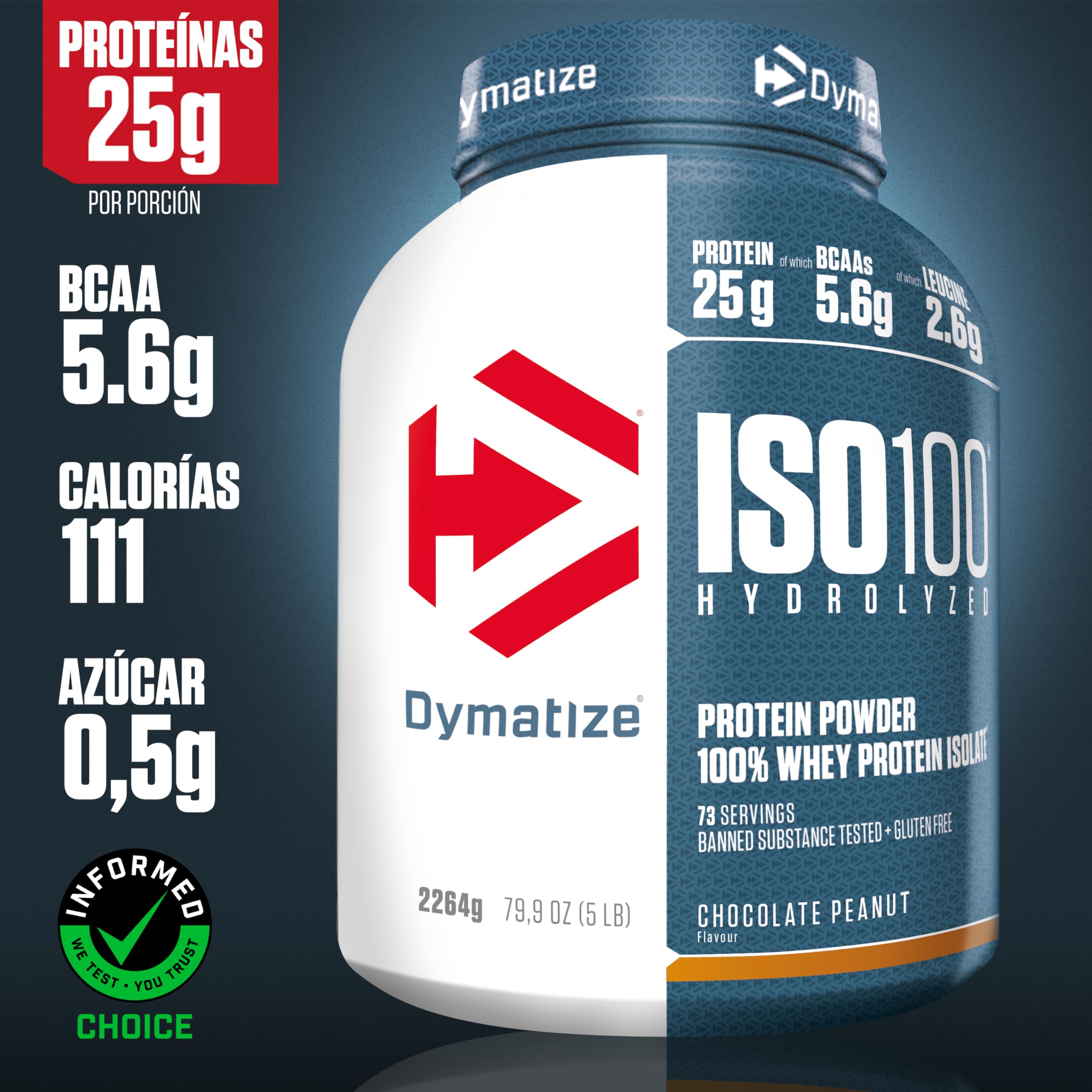 Dymatize ISO 100 Hydrolyzed Chocolate Peanut 2264g - Hidrolizado de Proteína de Suero Whey + Aislado en Polvo