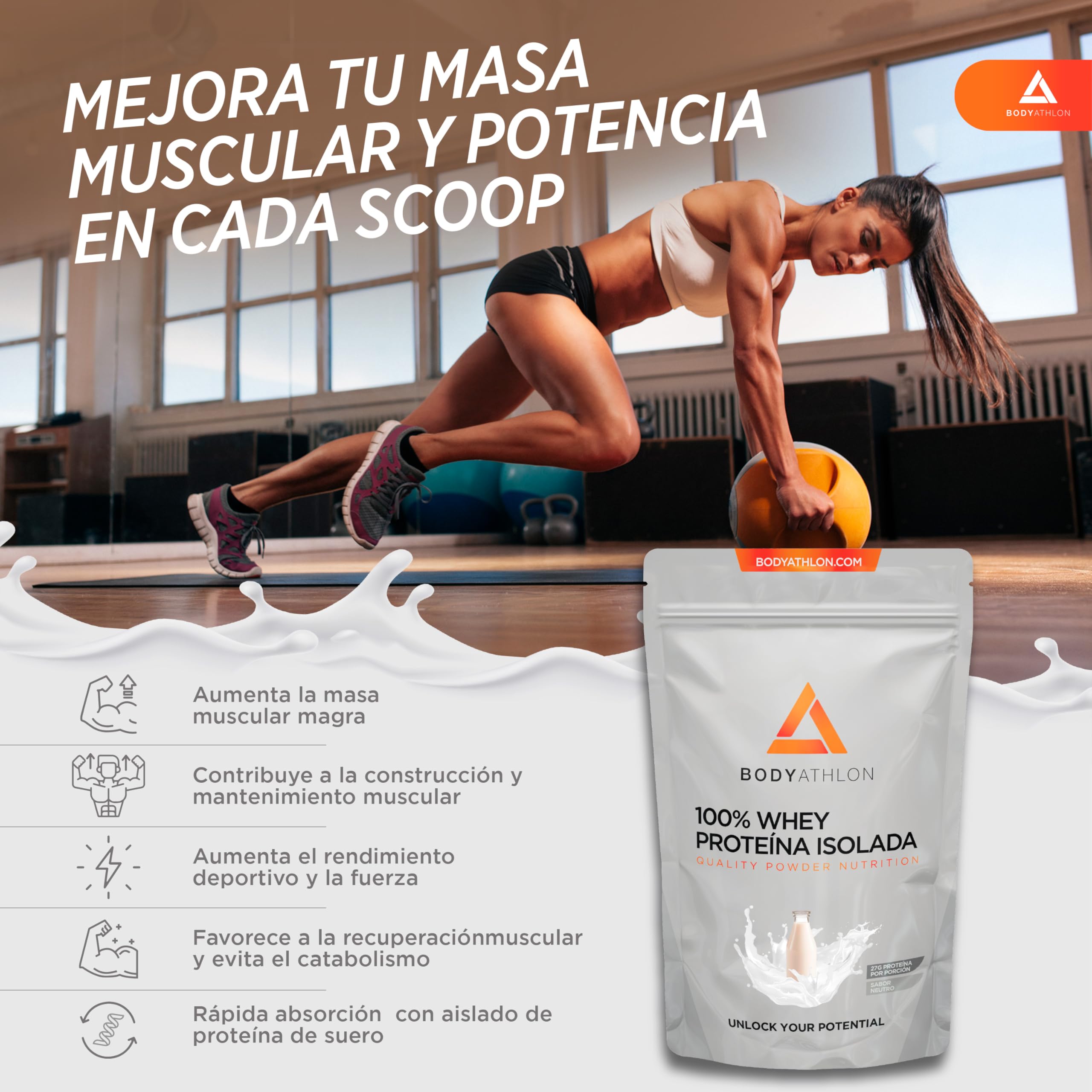 100% Whey Isolate Protein (500g, Sin sabor)