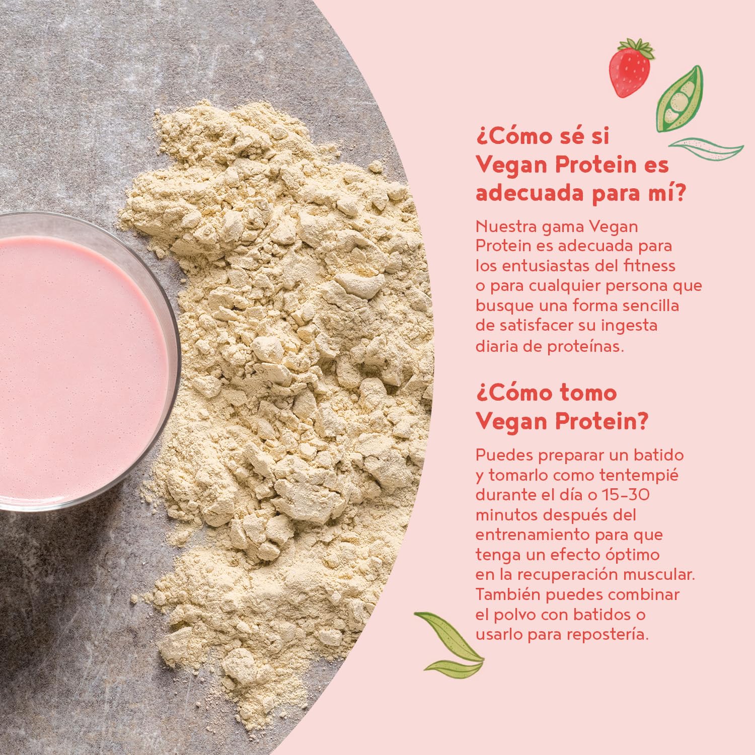 Proteína Vegana en Polvo | Sabor Fresa | 100% Proteina Vegana | 18g dosis Vegan Protein Powder de Guisante, Arroz y Girasol | Proteína Aislada para Masa Muscular | 600g | Alpha Foods